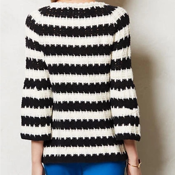 Anthropologie HWR Monogram Chunky Knit Striped Cardigan Black & White Size L EUC - Picture 4 of 16